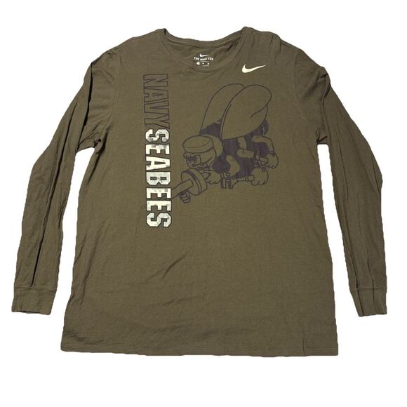 Nike United States Navy Seabees Green T-Shirt Mens Size XL Camo Athletic Cut L/S - Picture 1 of 9